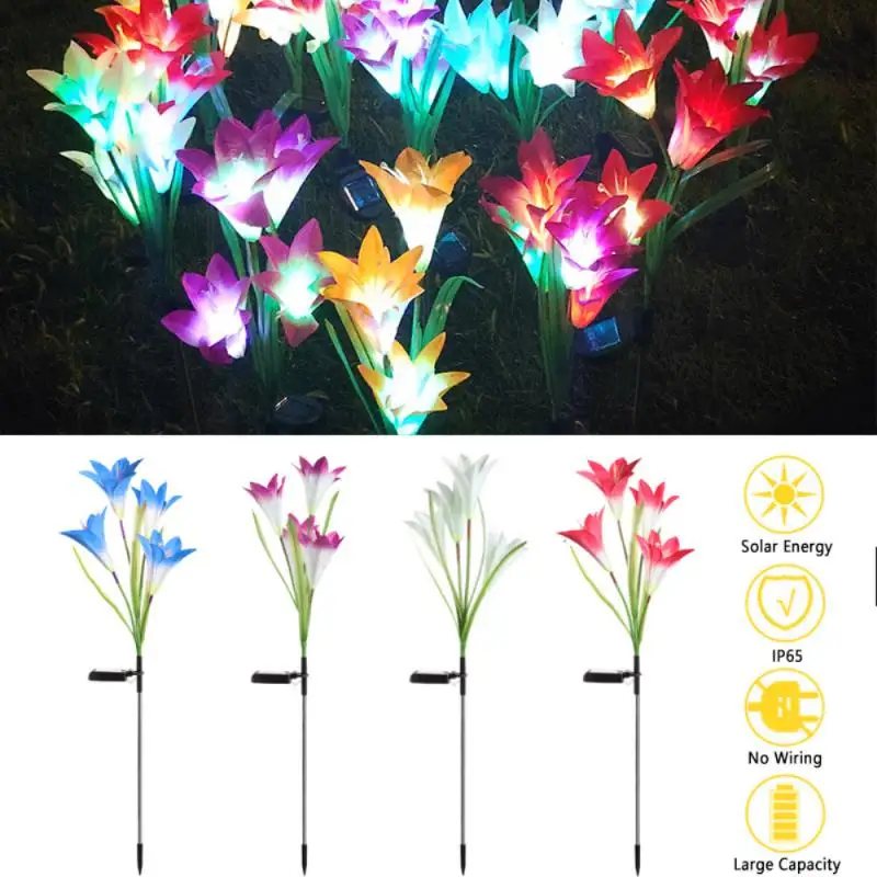 1/2PCS външна LED слънчева светлина RGB лале цвете лампа пейзаж двор тревата лампа водоустойчив градина кол вмъкване слънчева роза Изображение 1
