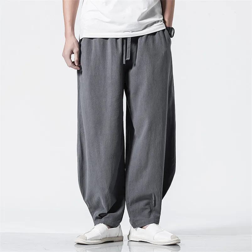 2023 Harajuku памук бельо дълги панталони мъже случайни джогъри лято широк крак панталони мъжки китайски стил панталони плюс размер M-7XL Изображение 1