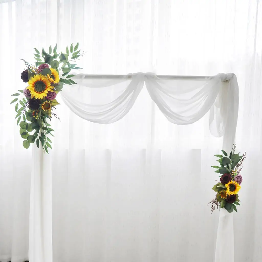 2Pcs изкуствена сватба арка цветя, слънчогледи декор, селски цвете венец парти рецепция фон градина Изображение 1