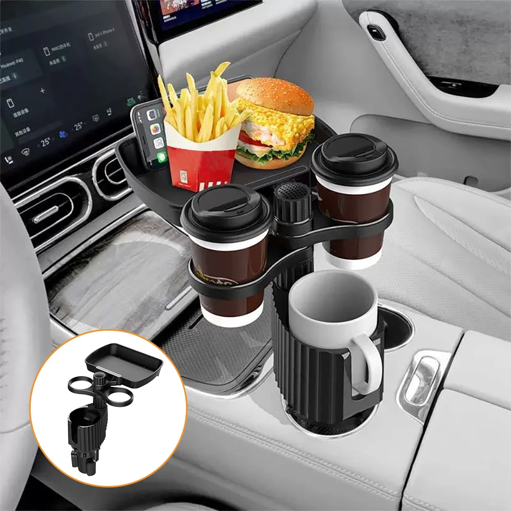360 градуса регулируема тава за държач за чаши за кола с въртяща се основа, държач за чаша за кола тава за храна, организиран държач за напитки за аксесоари за кола Изображение 1