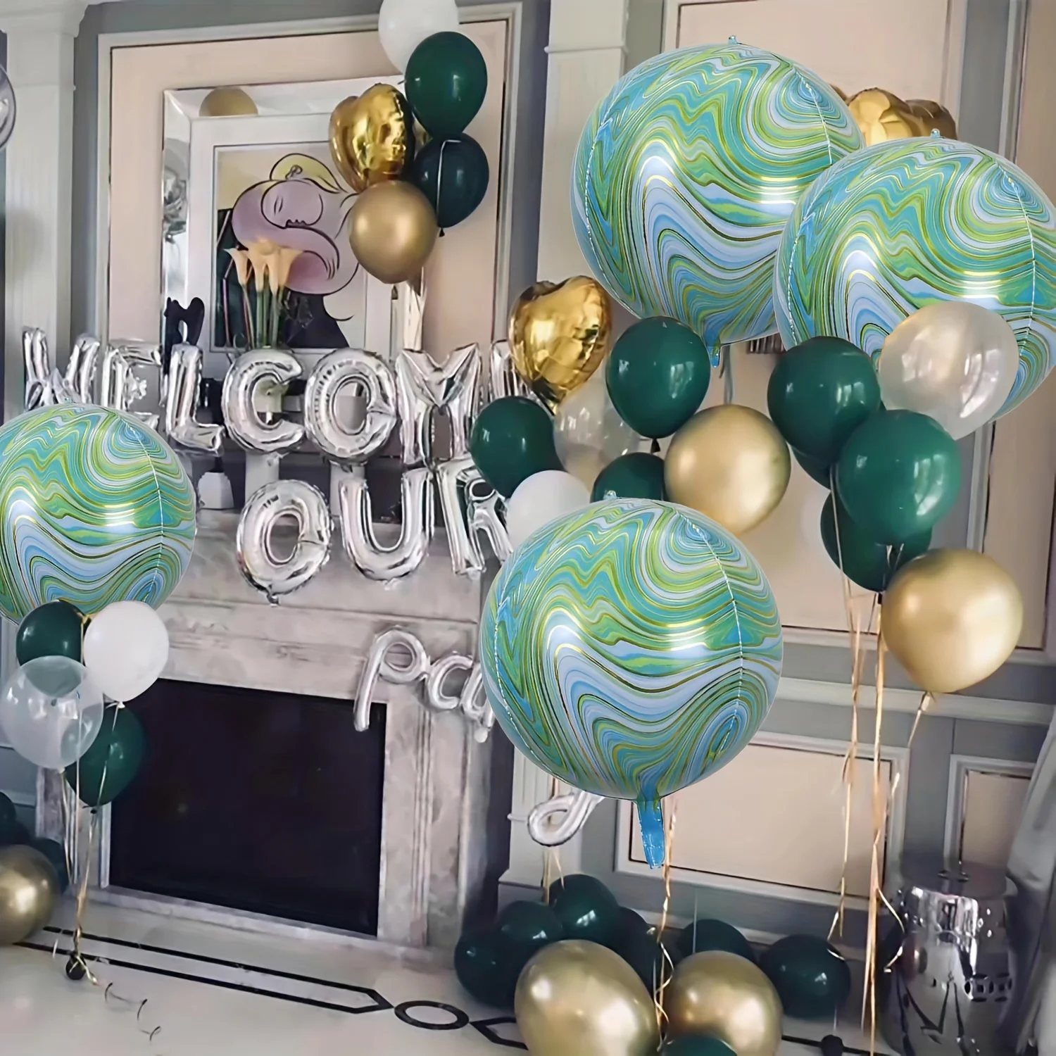 4pcs Зелени и златни мраморни балони 22 инча 360 градуса 4D фолио балони годишнина рожден ден бебе душ декорации Изображение 1