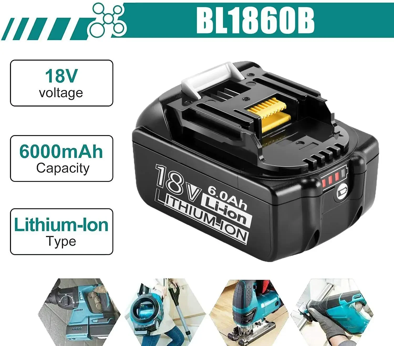BL1860 акумулаторни батерии18V 6000mAh литиево-йонна за Makita 18v батерия 6Ah BL1840 BL1850 BL1830 BL1860B LXT400 Изображение 1