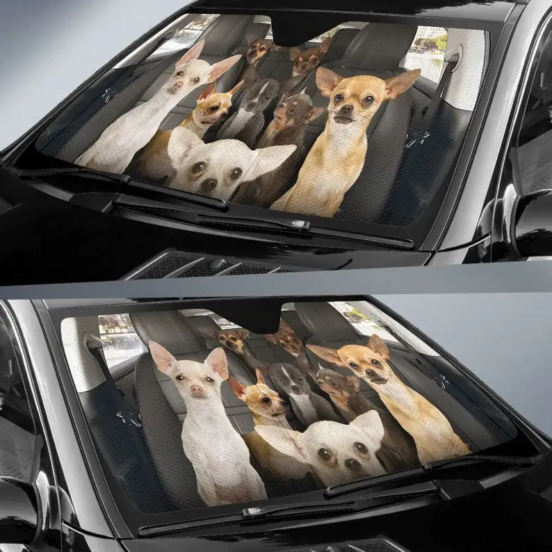 Chihuahua Auto Sun Shade 40 Auto Cover Protector Window, Сенник за предно стъкло, Персонализиран животински модел Сенник, СТИЛ ЗА КОЛА Изображение 1