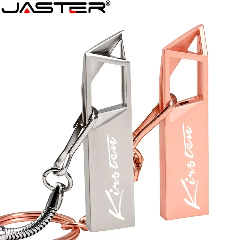 JASTER Розово злато Метални USB флаш памети 128GB Реален капацитет Pen Drive 64GB Безплатен персонализиран лого Memory Stick 32GB 16GB творчески подарък Изображение 1