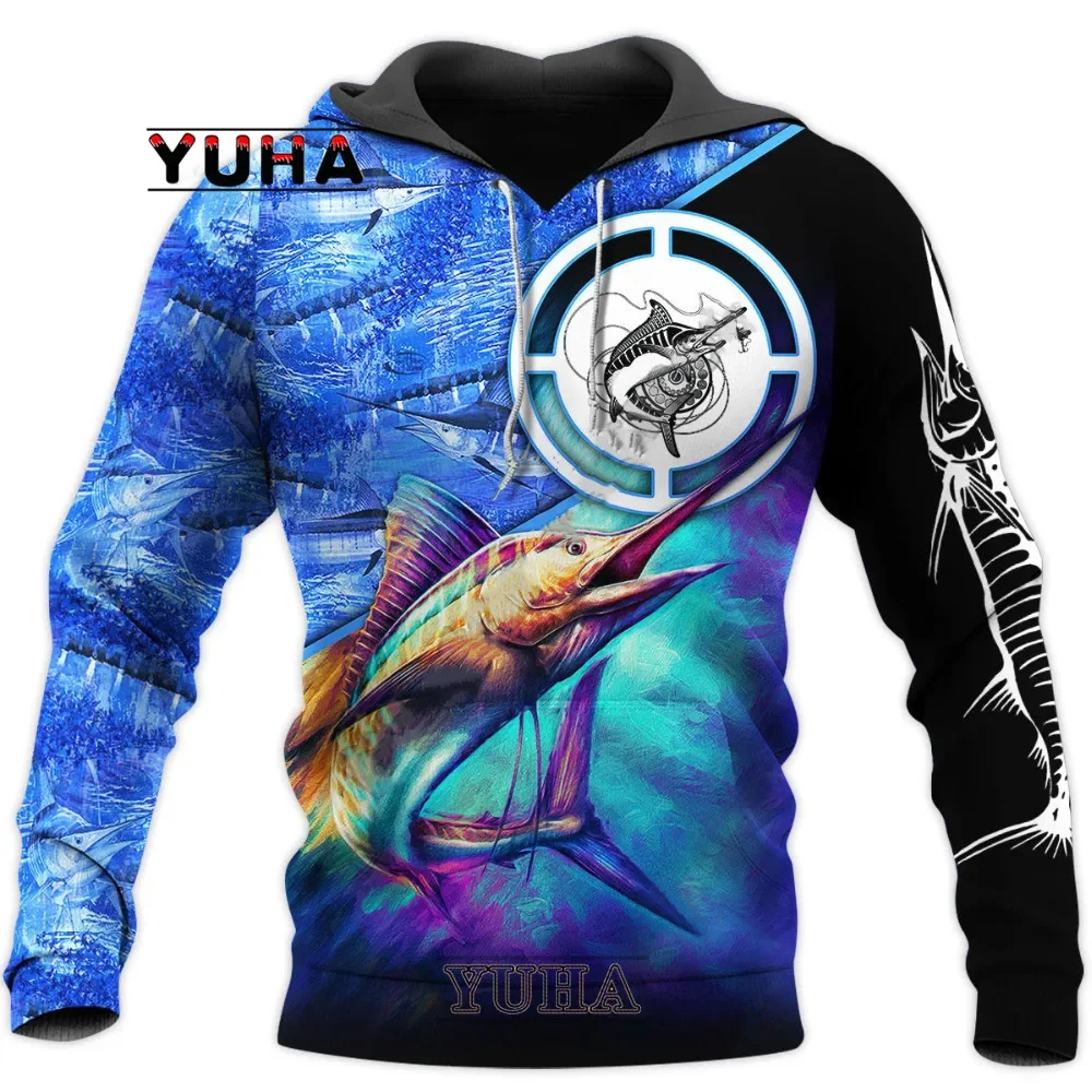 YUHA Animal Най-новият шаран бас риболов Fisher Streetwear дълъг ръкав анцуг 3DPrint качулки / суичъри / яке Изображение 1