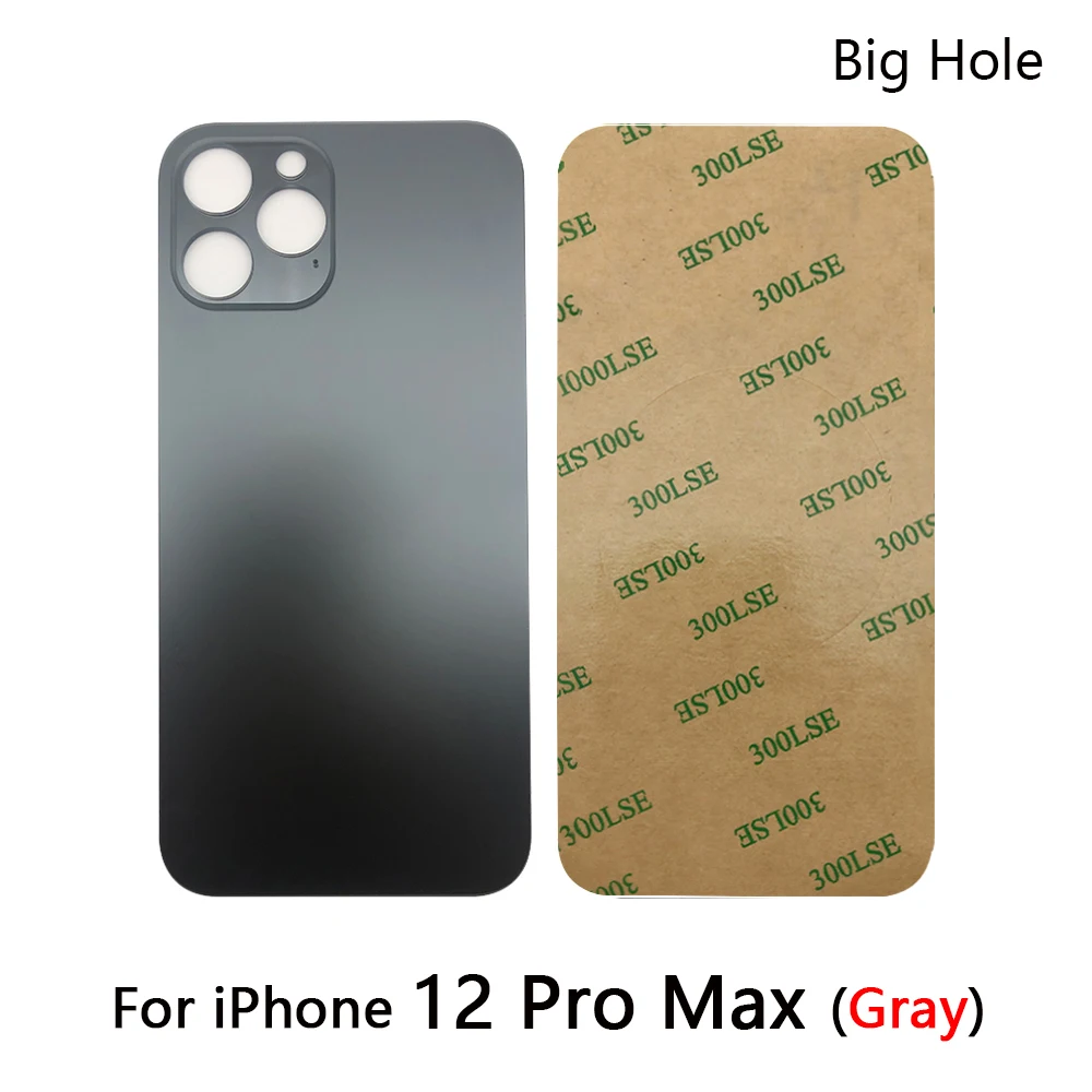 Голяма дупка НОВ капак на батерията Задна врата стъкло обратно корпус случай замяна за iPhone 12 Pro Max с лепило Изображение 1