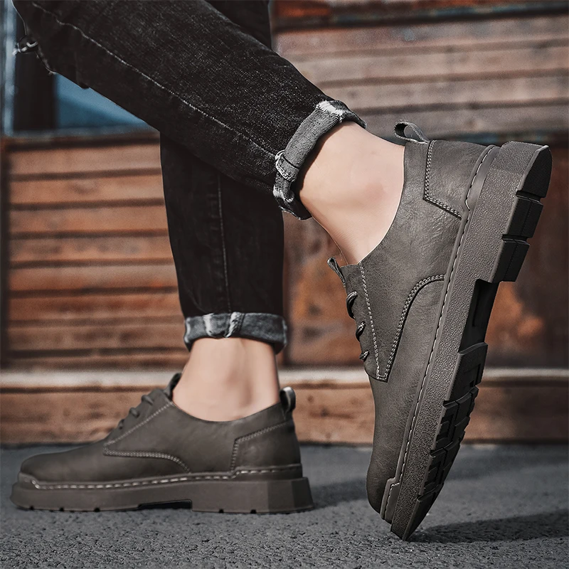 Кафява марка дебело дъно черни външни обувки за безопасност работни обувки изкуствена кожа работни обувки ежедневни оксфордски обувки дантела нагоре обувки B224 Изображение 1