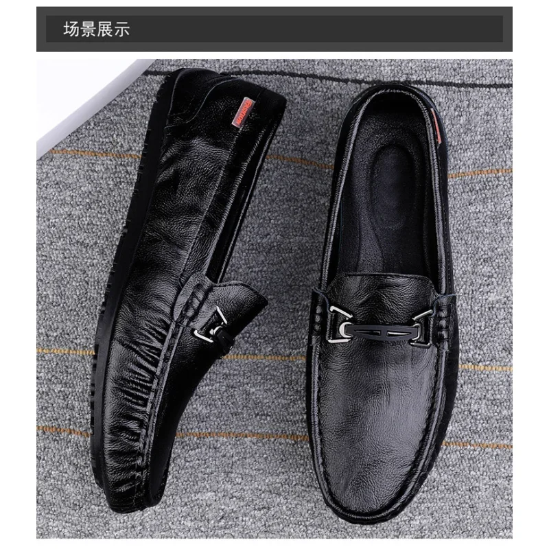 Лято 2023 Корейски стил естествена кожа Дъг обувки мъжки социален човек Луксозен модерен дишащ мокасини Изображение 1