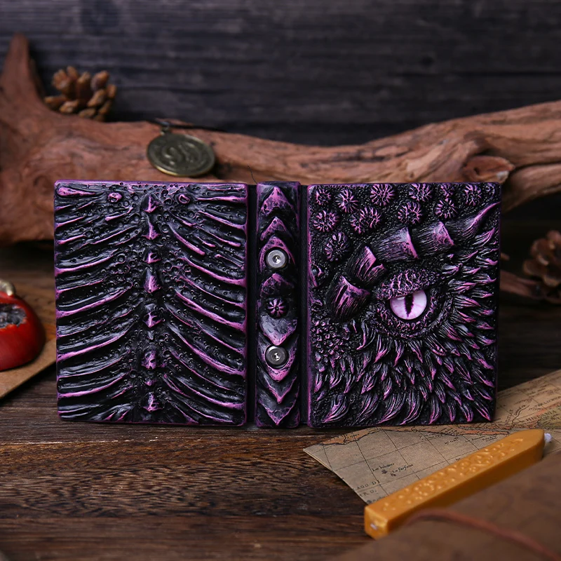Мини хлабав лист ръка книга джоб бележник тъмно лилаво малко отрова дракон тетрадка 3D релефна смола корица ръка книга Изображение 1
