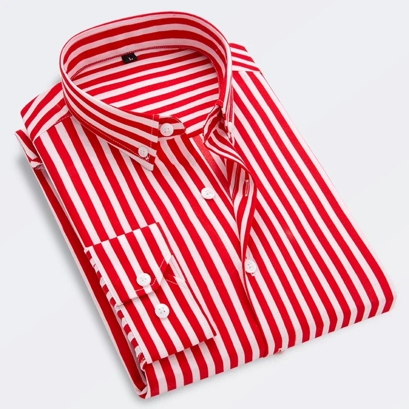 Нова мъжка раирана риза Solid Casual дълъг ръкав Slim Fit Korean Edition Бизнес официална риза Изображение 1