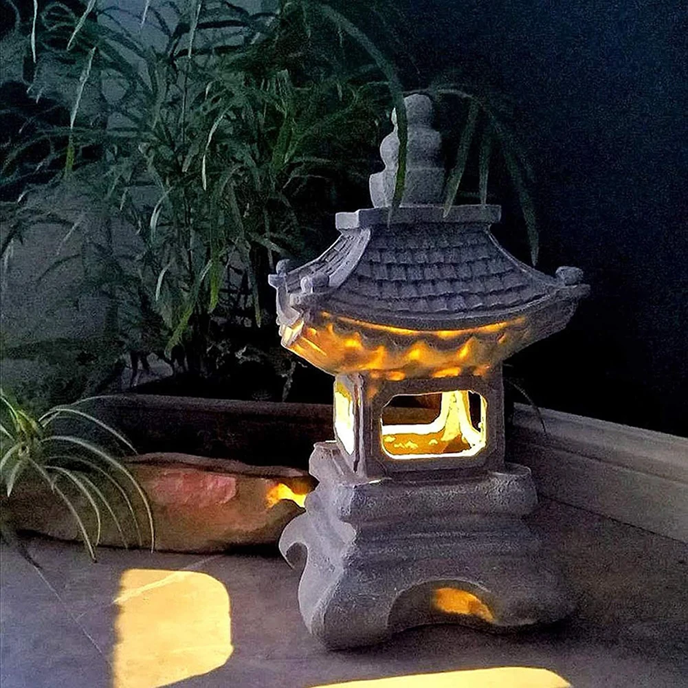 Смола слънчева павилион скулптура лампа ретро плавателни съдове водоустойчива пагода LED слънчева светлина микро пейзаж декор за външна градина Изображение 1