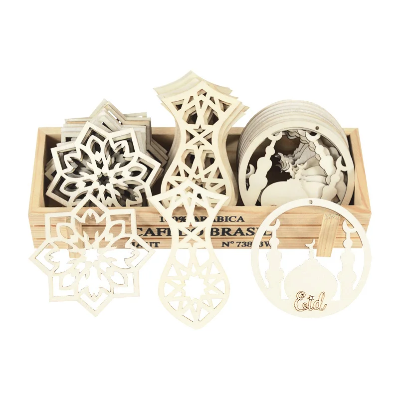 10Pcs дървени висулки Eid Мубарак Рамадан орнамент висящи висулка Ейд Мубарак фенери парти доставки Луната Eid Al-Fitr декор Изображение 2