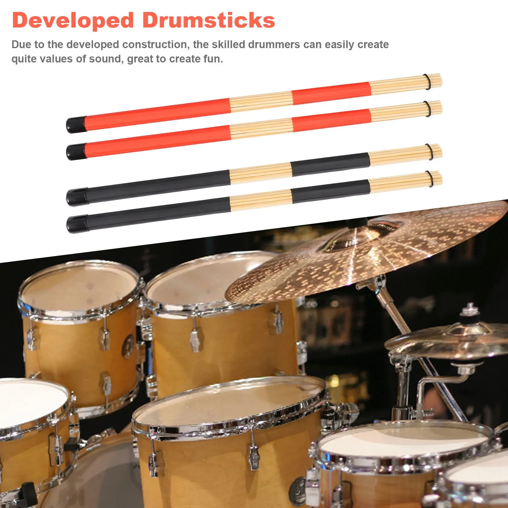 2 двойки барабанни пръчки четки Rute Jazz Drumsticks Практични барабанни пръчки за опитни барабанисти за създаване на нов звук на барабан Изображение 2