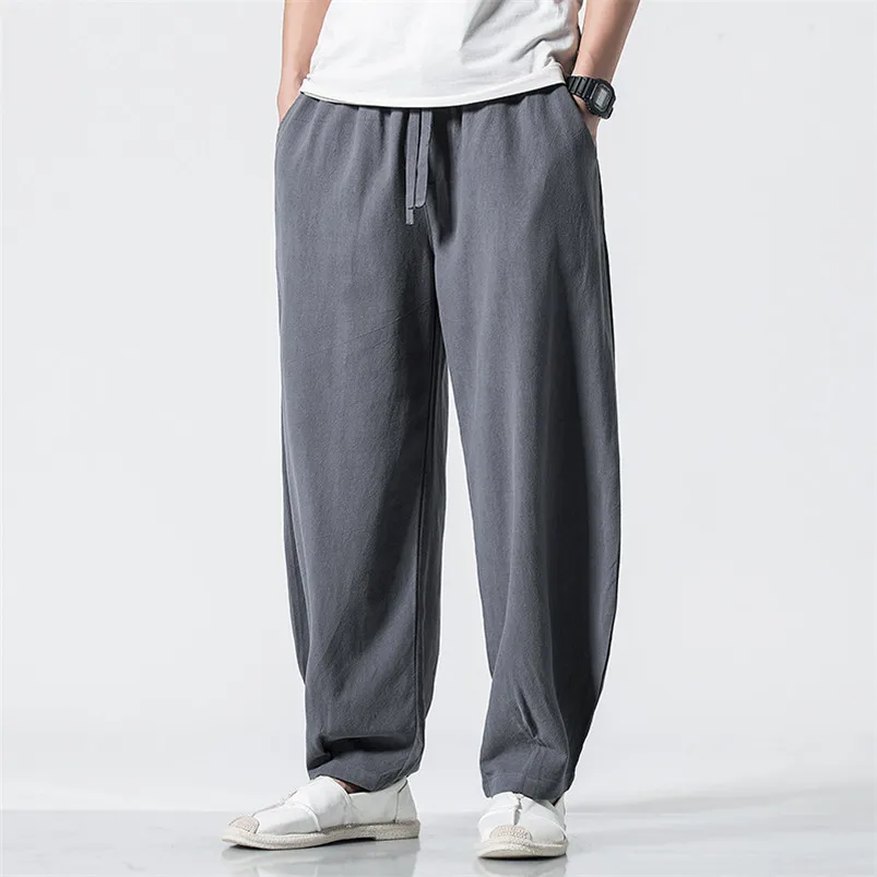 2023 Harajuku памук бельо дълги панталони мъже случайни джогъри лято широк крак панталони мъжки китайски стил панталони плюс размер M-7XL Изображение 2