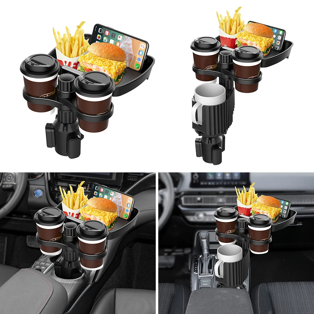 360 градуса регулируема тава за държач за чаши за кола с въртяща се основа, държач за чаша за кола тава за храна, организиран държач за напитки за аксесоари за кола Изображение 2