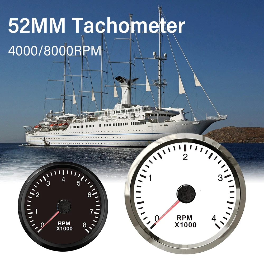 52MM програмируеми 4000RPM 8000 RPM Rev брояч генератор кола лодка WiFi Tacho дизелов бензинов двигател 9-32V жълт бял подсветка Изображение 2