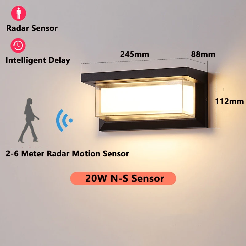  LED външни светлини водоустойчив IP65 радар сензор за движение светлина доведе външна стена светлина външно осветление AC180-265V 20W стена лампа Изображение 2