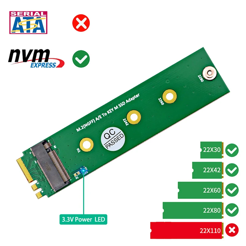 M.2 NGFF A/E към Key-M SSD адаптер конвертор M.2 Wifi интерфейс A+E към M2 NVME SSD Riser Board Поддръжка 2230 2242 2260 2280 M2 SSD Изображение 2