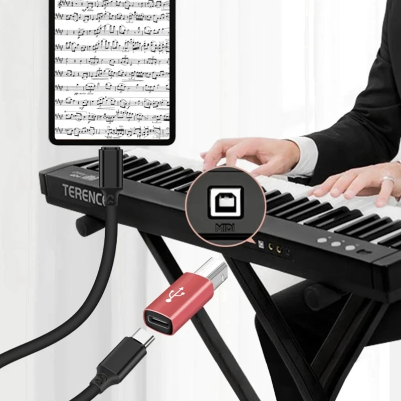 XXUD Женски USB C към MIDI конвертор USB C към USB B адаптер Конвертиране на конектор за MIDI електрически пиано & тип C устройства Изображение 2