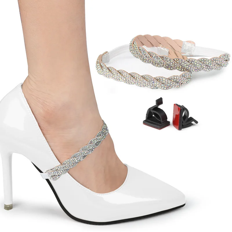Дамски връзки за високи токчета Регулируем глезен колан за обувки Холдинг Bundle обувки дантели вратовръзка презрамки лента еластична кристал връзка за обувки Изображение 2