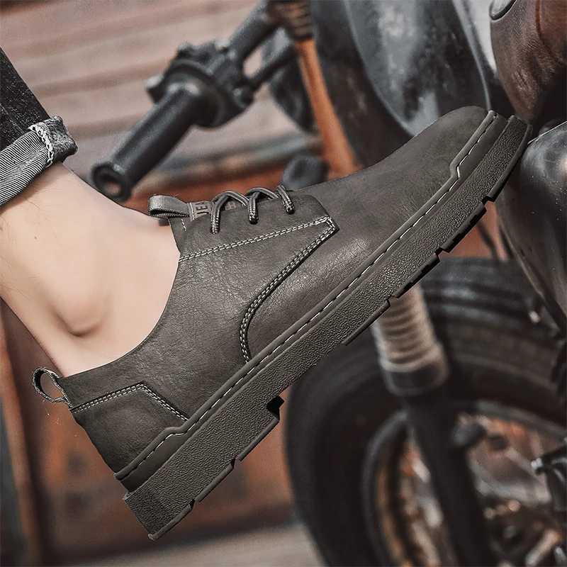 Кафява марка дебело дъно черни външни обувки за безопасност работни обувки изкуствена кожа работни обувки ежедневни оксфордски обувки дантела нагоре обувки B224 Изображение 2
