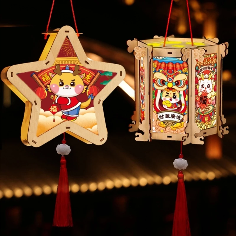 Китайски празнични фенери декоративни светещи ретро стил преносими карикатурни фенери Изображение 2