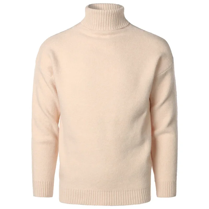 Мъжки 2023 Зима Solid Loose пуловер високо деколте мода случайни пуловер подложка Изображение 2