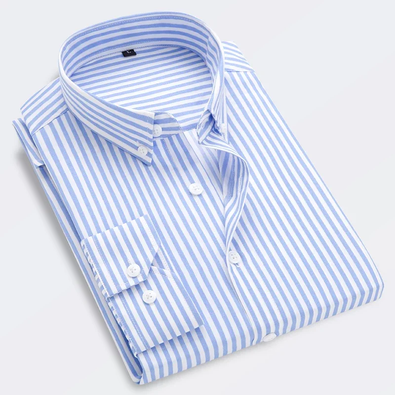 Нова мъжка раирана риза Solid Casual дълъг ръкав Slim Fit Korean Edition Бизнес официална риза Изображение 2