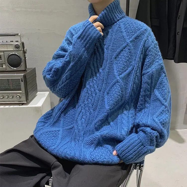 Поло обрат пуловер за мъже през есента и зимата удебелен хлабав модерен Хонг Конг стил дъно риза в мързелив стил y2k Изображение 2