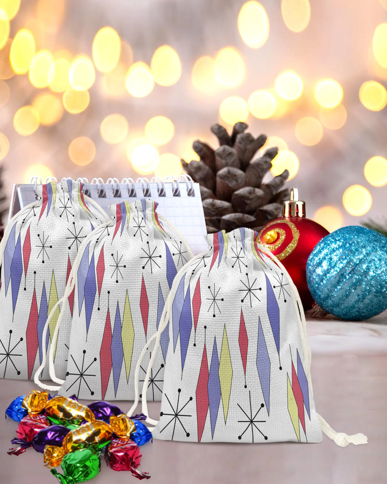 Реколта геометрия европейски средновековни лилаво Коледа Дядо Коледа подарък чанта шнур чанта Коледа декорации за дома притежателите на подаръци Изображение 2