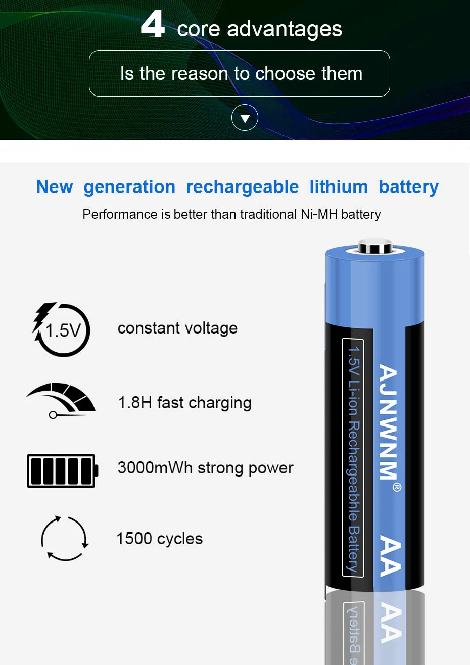 1.5v AA литиево-йонна 3400mWh акумулаторна батерия aa батерия 1.5v литиево-йонна батерия акумулаторна за играчка дистанционно управление мишка Изображение 3