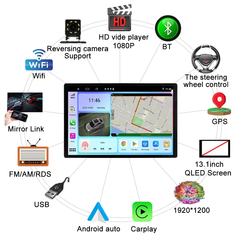 13.1 инчов автомобил радио за FIAT DOBLO 2016 2017 2018-19 кола DVD GPS навигация стерео Carplay 2 Din централна мултимедия Android Auto Изображение 3