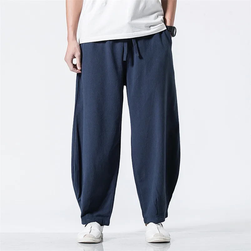 2023 Harajuku памук бельо дълги панталони мъже случайни джогъри лято широк крак панталони мъжки китайски стил панталони плюс размер M-7XL Изображение 3