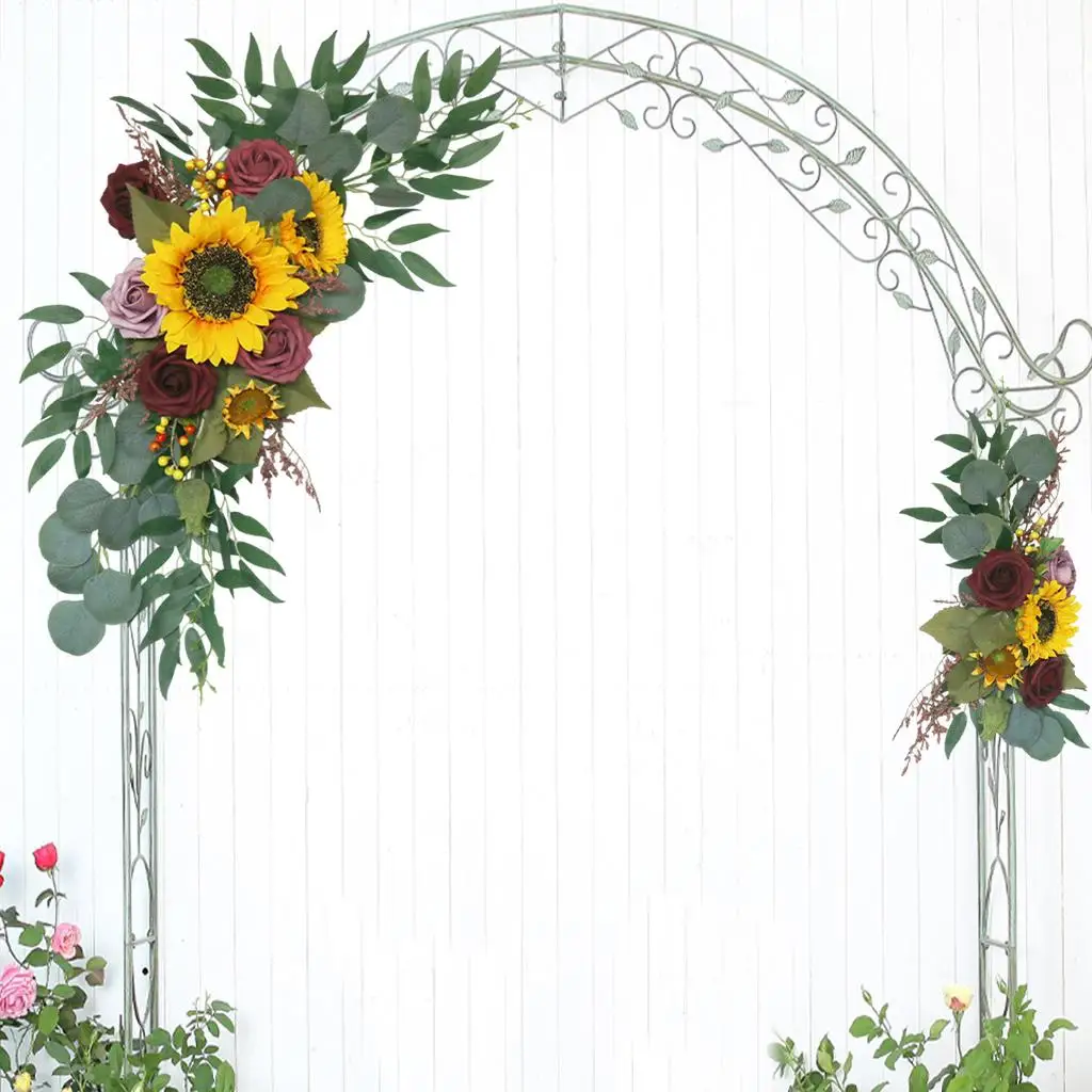 2Pcs изкуствена сватба арка цветя, слънчогледи декор, селски цвете венец парти рецепция фон градина Изображение 3