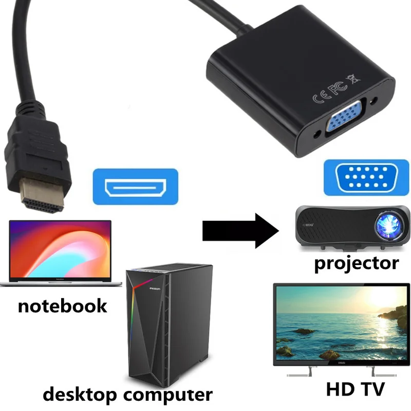 HDMI към VGA адаптер Micro MINI HDMI кабелен конвертор HDMI-съвместим мъжки към VGA женски HD 1080P за PS4 Xbox таблет лаптоп PC TV Изображение 3