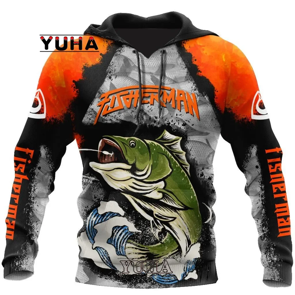 YUHA Animal Най-новият шаран бас риболов Fisher Streetwear дълъг ръкав анцуг 3DPrint качулки / суичъри / яке Изображение 3