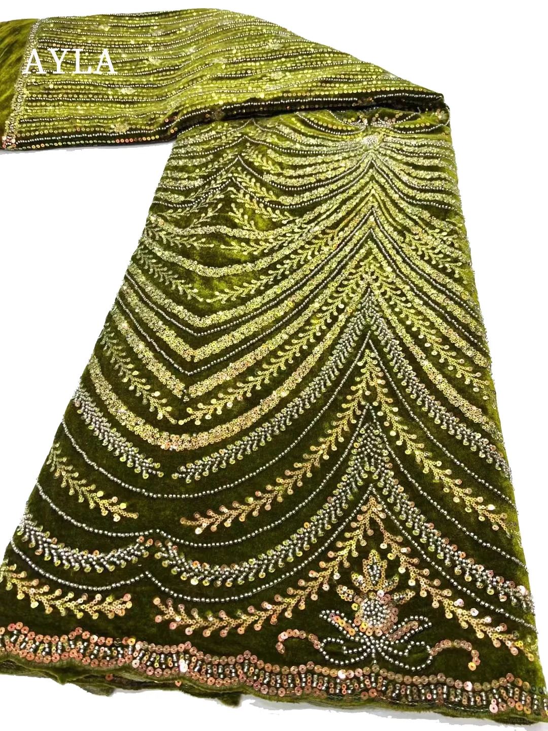 Висококачествена кадифена дантелена тъкан 2023 Дантела с мъниста бродерия за рокля Шиене, Royal Blue нигерийски пайети тъкани в продажба Изображение 3