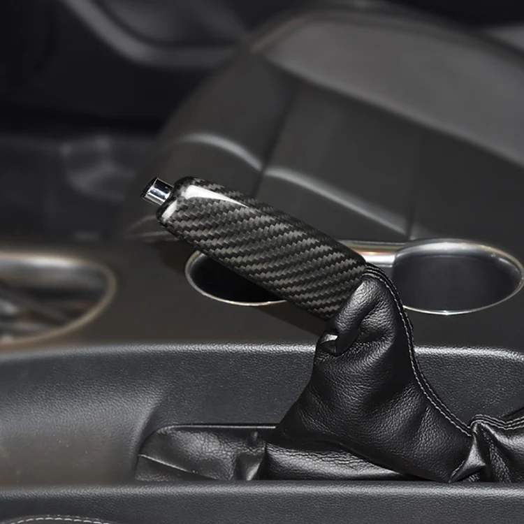 за Ford Mustang 2015-2019 Въглеродни влакна ръчна спирачка декоративна рамка подмяна кола ръчна спирачка кръпка Изображение 3