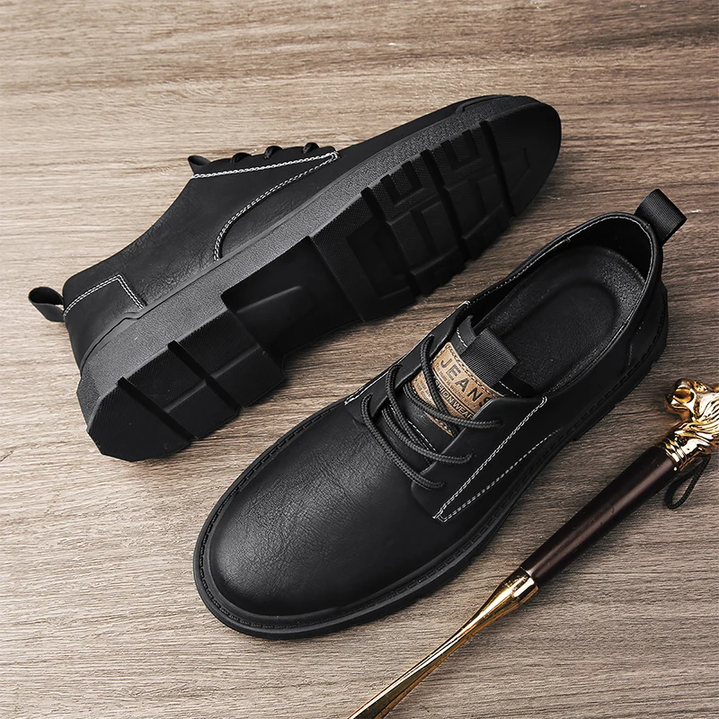 Кафява марка дебело дъно черни външни обувки за безопасност работни обувки изкуствена кожа работни обувки ежедневни оксфордски обувки дантела нагоре обувки B224 Изображение 3