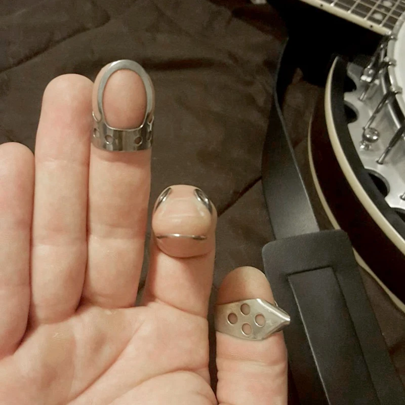 Качество 8Pcs метален палец пръст китара кирки неръждаема стомана китара кирки за акустична китара Banjo Ukulele Изображение 3
