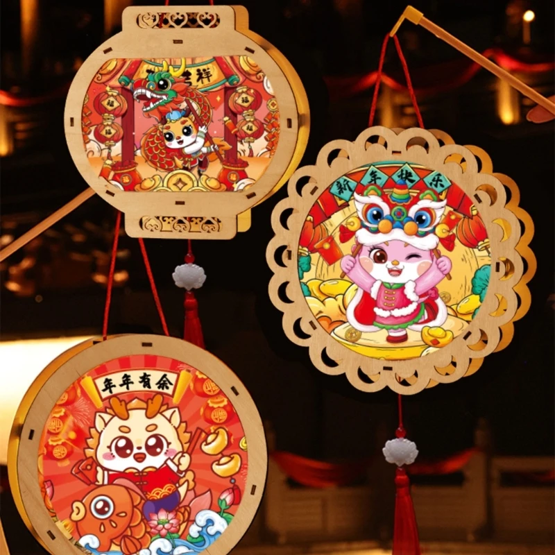 Китайски празнични фенери декоративни светещи ретро стил преносими карикатурни фенери Изображение 3