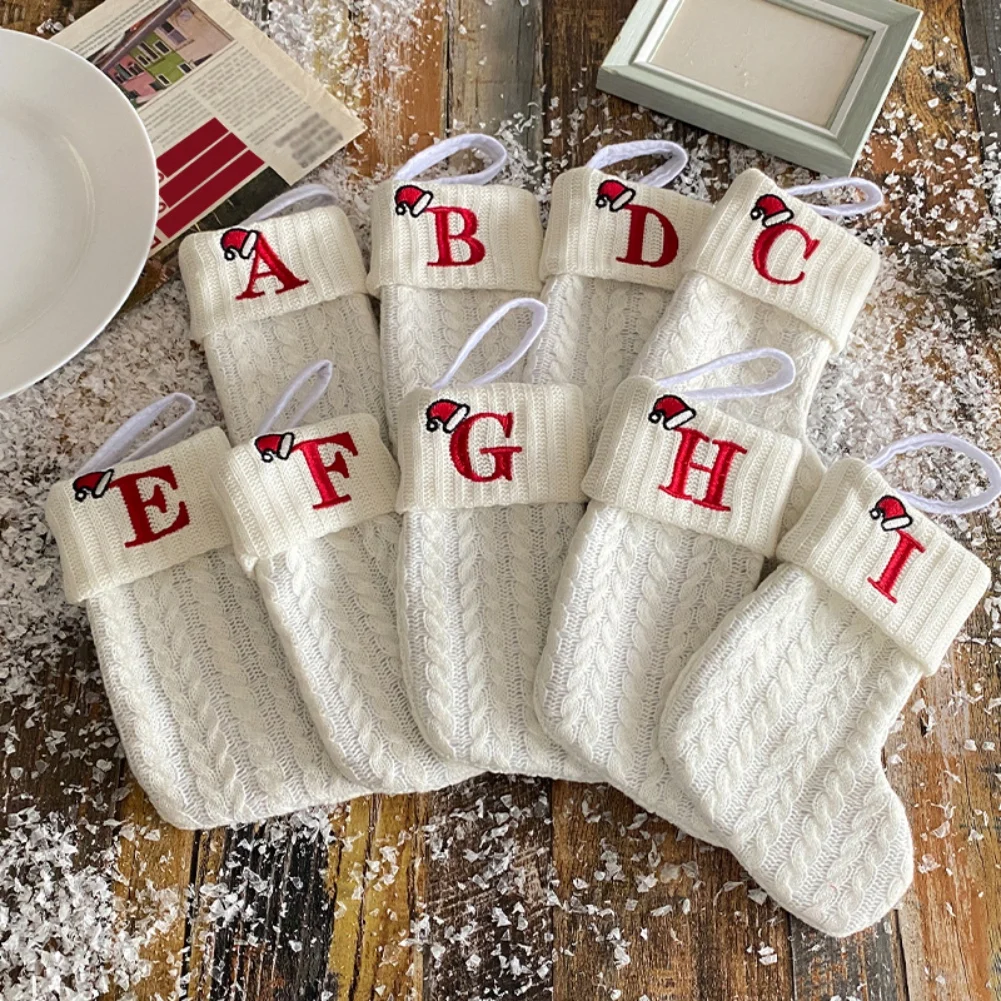 Коледен чорап с писмо Снежинка азбука букви Коледа плетениКоледа Scoks Отглеждане Коледно дърво висящи орнамент Изображение 3