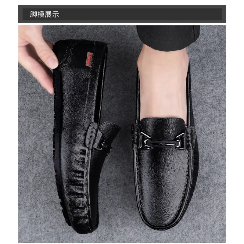Лято 2023 Корейски стил естествена кожа Дъг обувки мъжки социален човек Луксозен модерен дишащ мокасини Изображение 3