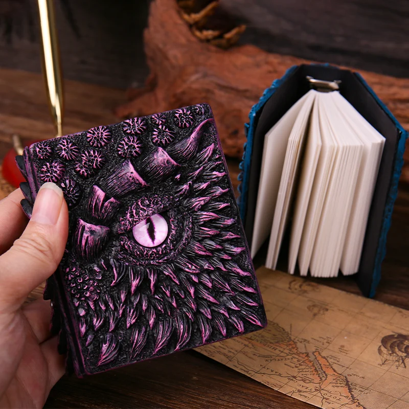 Мини хлабав лист ръка книга джоб бележник тъмно лилаво малко отрова дракон тетрадка 3D релефна смола корица ръка книга Изображение 3