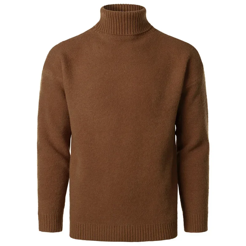 Мъжки 2023 Зима Solid Loose пуловер високо деколте мода случайни пуловер подложка Изображение 3