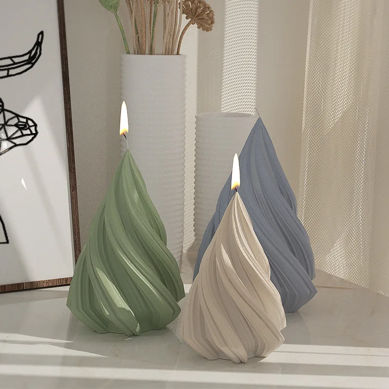 Неправилна геометрична вълна въртяща се свещ мухъл 3D въртяща се конус силиконова свещ мухъл DIY смола сапун занаяти свещ вземане мухъл Изображение 3
