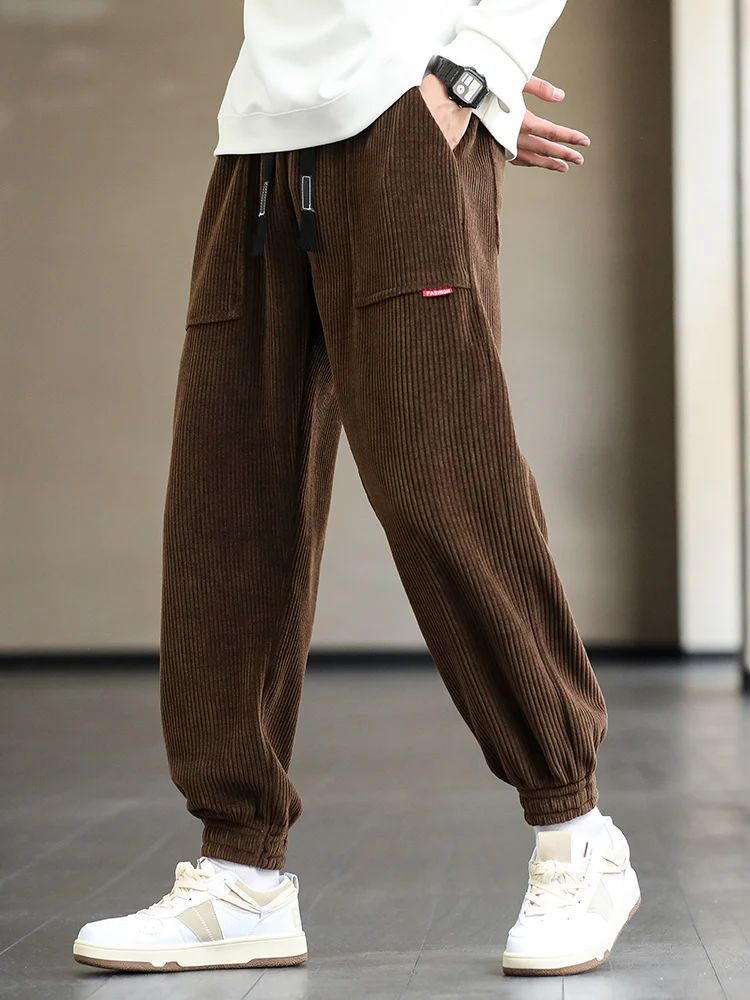 Нов есенен и зимен кадифе гамаши за мъжки торбест джогър модни улични облекла хлабав и ежедневни харем панталони плюс размер8xl Изображение 3