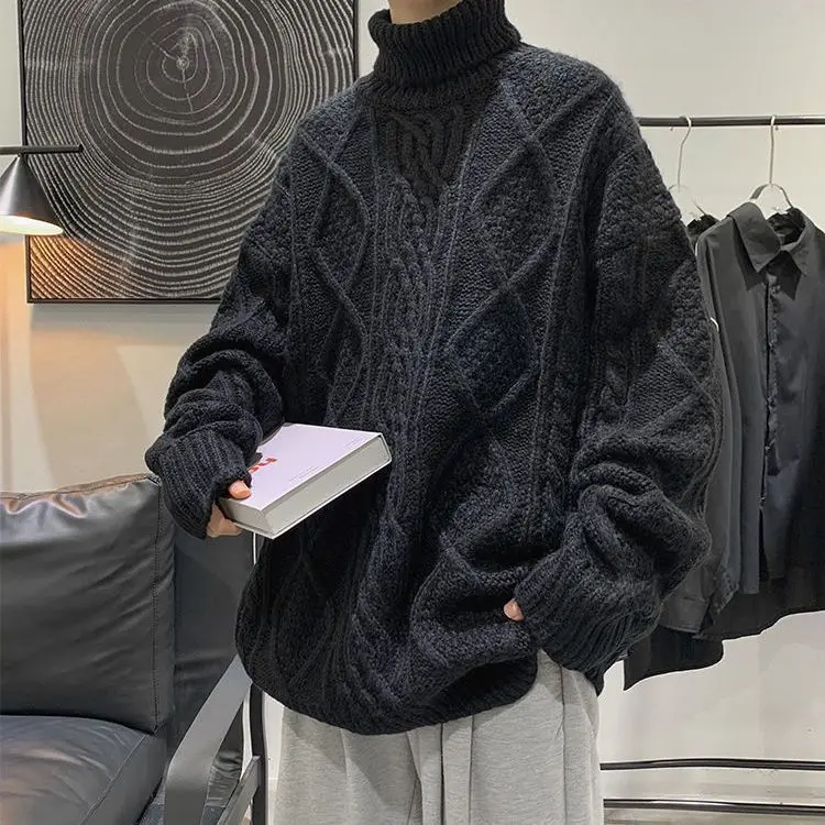 Поло обрат пуловер за мъже през есента и зимата удебелен хлабав модерен Хонг Конг стил дъно риза в мързелив стил y2k Изображение 3