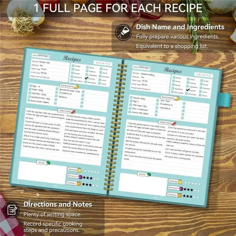 Празни готварски книги за семейни рецепти Напиши в празна тетрадка дневник книга спирала обвързани 120 страници съдържание Ден на майката подарък Изображение 3