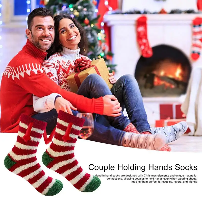 Ръчно държащи чорапи Ръка в ръка Чорапи Чорапи за приятелство 3D кукла Двойка Ръчно държащи чорапи Възрастни Коледа-тема Mid-Tube чорапи Изображение 3